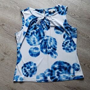 Calvin Klein Blue and White Petite Large Career Sleeveless Tank EUC